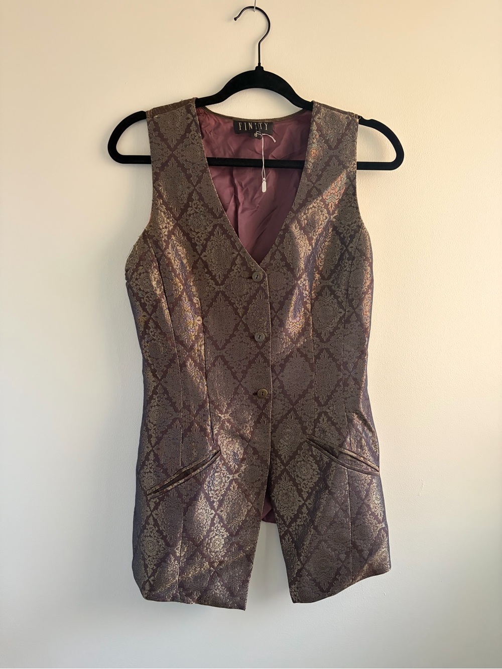 Vintage Finity Silk Purple Brocade Sleeveless Vest